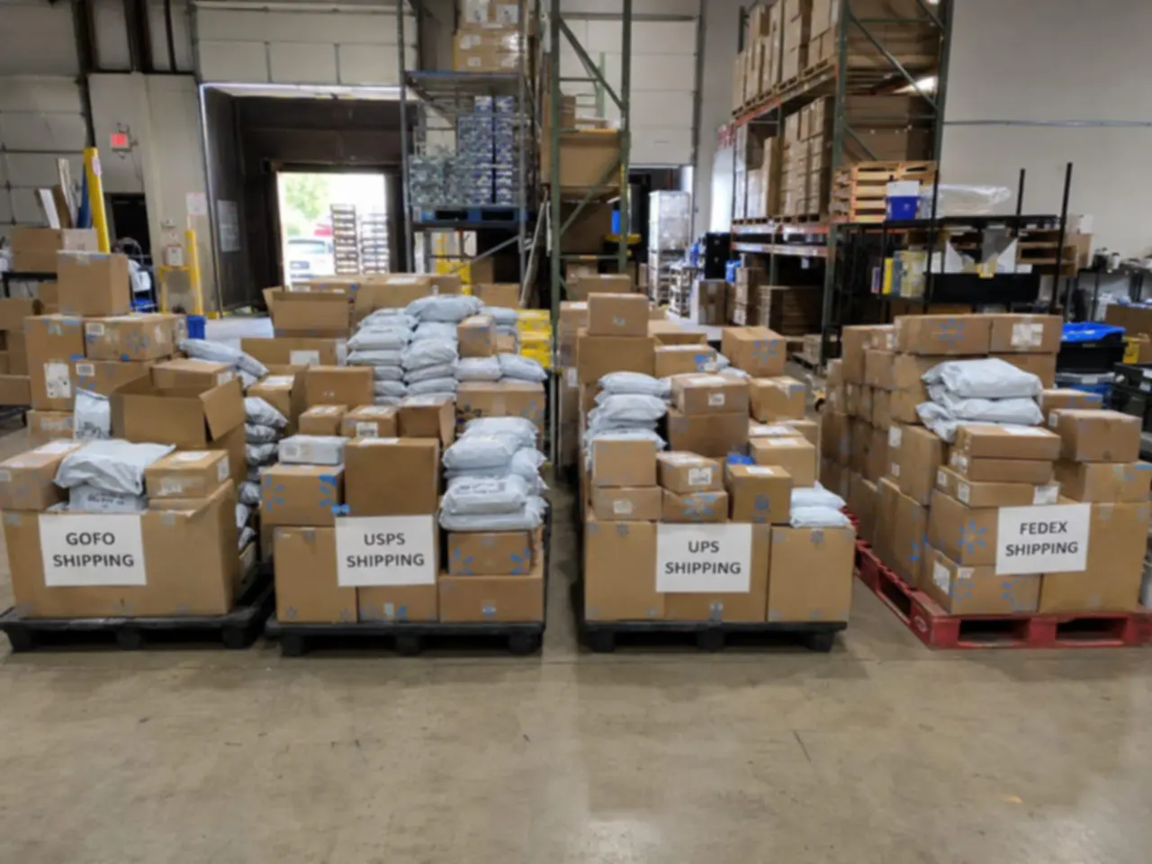 Outbound parcels arranged by shipping workflow inside the warehouse
